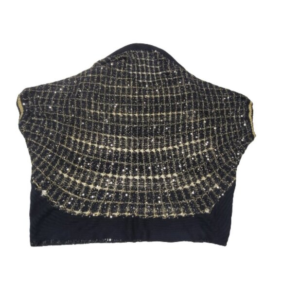 Black Gold Knit Top Metallic Sparkling Open Top Blouse- preloved - Picture 2 of 13